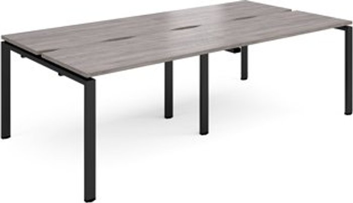Office Monster | Adapt Adapt double back to back desks 2400mm x 1200mm - black frame, grey oak top Adapt Adapt double back to back desks 2400mm x 1200mm - black frame, grey oak top