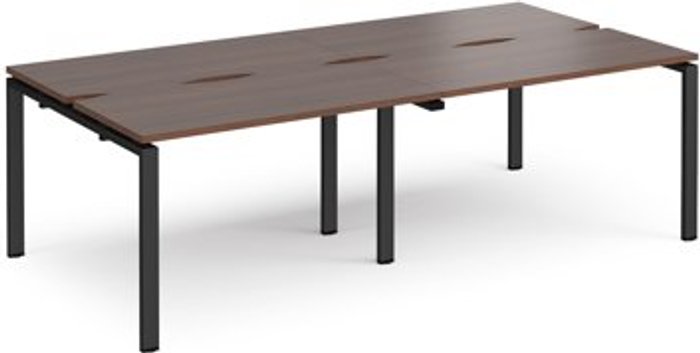 Office Monster | Adapt Bench Desk | 4 Person Rectangular Desks 2400mm | Walnut Tops With Black Frames | 1200mm Depth | Adapt Adapt Bench Desk | 4 Person Rectangular Desks 2400mm | Walnut Tops With Black Frames | 1200mm Depth | Adapt