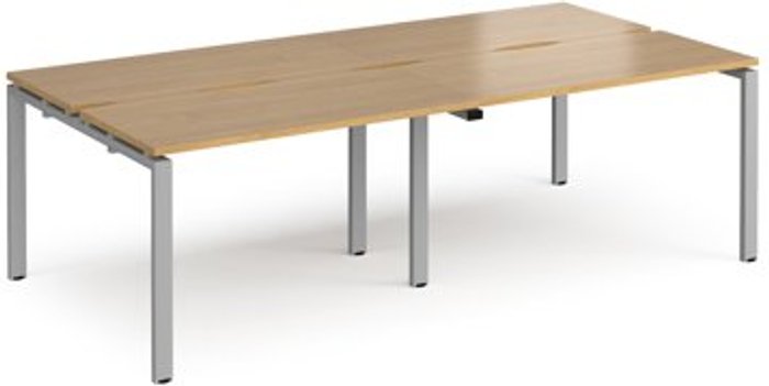 Office Monster | Adapt Bench Desk | 4 Person Rectangular Desks 2400mm | Oak Tops With Silver Frames | 1200mm Depth | Adapt Adapt Bench Desk | 4 Person Rectangular Desks 2400mm | Oak Tops With Silver Frames | 1200mm Depth | Adapt