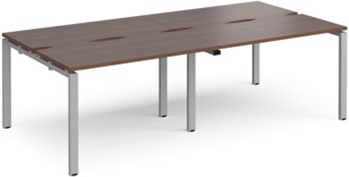 Office Monster | Adapt Bench Desk | 4 Person Rectangular Desks 2400mm | Walnut Tops With Silver Frames | 1200mm Depth | Adapt Adapt Bench Desk | 4 Person Rectangular Desks 2400mm | Walnut Tops With Silver Frames | 1200mm Depth | Adapt