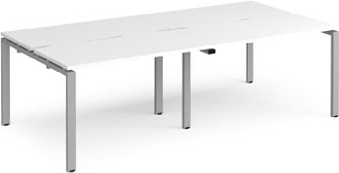 Office Monster | Adapt Bench Desk | 4 Person Rectangular Desks 2400mm | White Tops With Silver Frames | 1200mm Depth | Adapt Adapt Bench Desk | 4 Person Rectangular Desks 2400mm | White Tops With Silver Frames | 1200mm Depth | Adapt