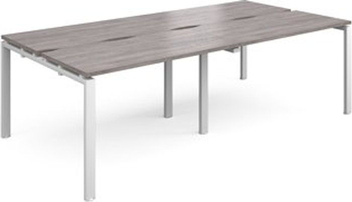Office Monster | Adapt Adapt double back to back desks 2400mm x 1200mm - white frame, grey oak top Adapt Adapt double back to back desks 2400mm x 1200mm - white frame, grey oak top