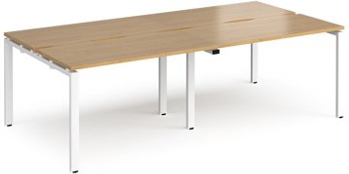 Office Monster | Adapt Bench Desk | 4 Person Rectangular Desks 2400mm | Oak Tops With White Frames | 1200mm Depth | Adapt Adapt Bench Desk | 4 Person Rectangular Desks 2400mm | Oak Tops With White Frames | 1200mm Depth | Adapt