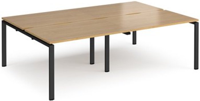 Office Monster | Adapt Bench Desk | 4 Person Rectangular Desks 2400mm | Oak Tops With Black Frames | 1600mm Depth | Adapt Adapt Bench Desk | 4 Person Rectangular Desks 2400mm | Oak Tops With Black Frames | 1600mm Depth | Adapt
