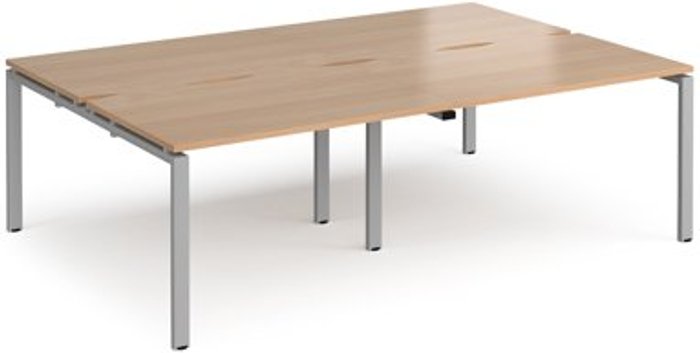 Office Monster | Adapt Bench Desk | 4 Person Rectangular Desks 2400mm | Beech Tops With Silver Frames | 1600mm Depth | Adapt Adapt Bench Desk | 4 Person Rectangular Desks 2400mm | Beech Tops With Silver Frames | 1600mm Depth | Adapt