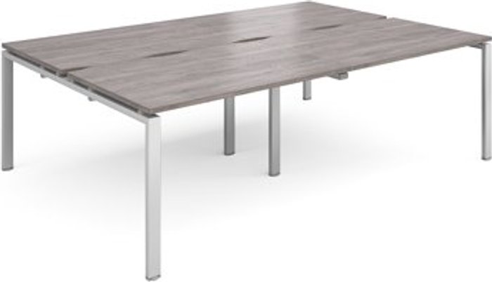 Office Monster | Adapt Adapt double back to back desks 2400mm x 1600mm - silver frame, grey oak top Adapt Adapt double back to back desks 2400mm x 1600mm - silver frame, grey oak top
