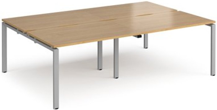 Office Monster | Adapt Bench Desk | 4 Person Rectangular Desks 2400mm | Oak Tops With Silver Frames | 1600mm Depth | Adapt Adapt Bench Desk | 4 Person Rectangular Desks 2400mm | Oak Tops With Silver Frames | 1600mm Depth | Adapt