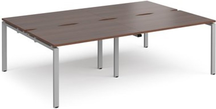 Office Monster | Adapt Bench Desk | 4 Person Rectangular Desks 2400mm | Walnut Tops With Silver Frames | 1600mm Depth | Adapt Adapt Bench Desk | 4 Person Rectangular Desks 2400mm | Walnut Tops With Silver Frames | 1600mm Depth | Adapt