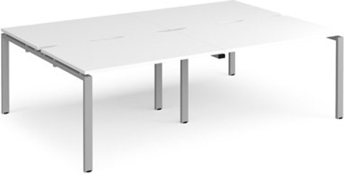 Office Monster | Adapt Bench Desk | 4 Person Rectangular Desks 2400mm | White Tops With Silver Frames | 1600mm Depth | Adapt Adapt Bench Desk | 4 Person Rectangular Desks 2400mm | White Tops With Silver Frames | 1600mm Depth | Adapt