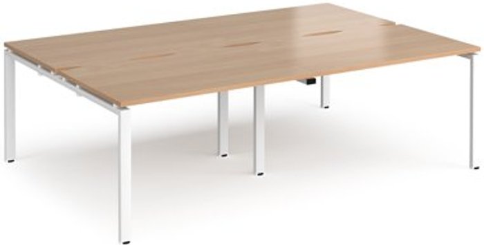Office Monster | Adapt Bench Desk | 4 Person Rectangular Desks 2400mm | Beech Tops With White Frames | 1600mm Depth | Adapt Adapt Bench Desk | 4 Person Rectangular Desks 2400mm | Beech Tops With White Frames | 1600mm Depth | Adapt