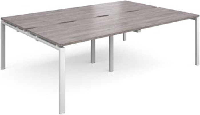 Office Monster | Adapt Adapt double back to back desks 2400mm x 1600mm - white frame, grey oak top Adapt Adapt double back to back desks 2400mm x 1600mm - white frame, grey oak top
