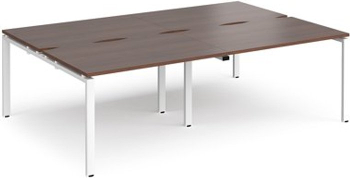 Office Monster | Adapt Bench Desk | 4 Person Rectangular Desks 2400mm | Walnut Tops With White Frames | 1600mm Depth | Adapt Adapt Bench Desk | 4 Person Rectangular Desks 2400mm | Walnut Tops With White Frames | 1600mm Depth | Adapt