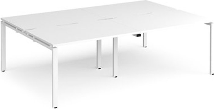 Office Monster | Adapt Bench Desk | 4 Person Rectangular Desks 2400mm | White Tops With White Frames | 1600mm Depth | Adapt Adapt Bench Desk | 4 Person Rectangular Desks 2400mm | White Tops With White Frames | 1600mm Depth | Adapt