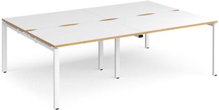 Office Monster | Adapt Bench Desk | 4 Person Rectangular Desks 2400mm | White/Oak Tops With White Frames | 1600mm Depth | Adapt Adapt Bench Desk | 4 Person Rectangular Desks 2400mm | White/Oak Tops With White Frames | 1600mm Depth | Adapt