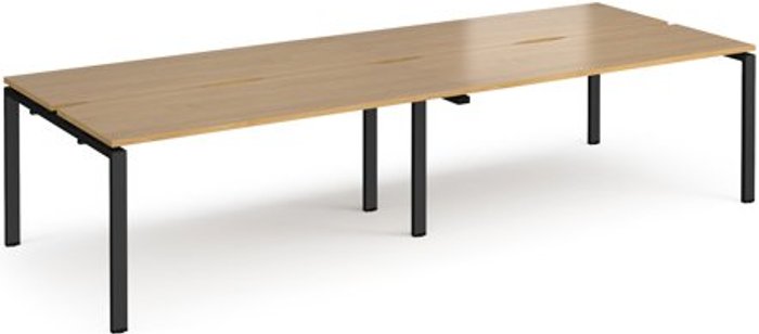 Office Monster | Adapt Bench Desk | 4 Person Rectangular Desks 2800mm | Oak Tops With Black Frames | 1200mm Depth | Adapt Adapt Bench Desk | 4 Person Rectangular Desks 2800mm | Oak Tops With Black Frames | 1200mm Depth | Adapt