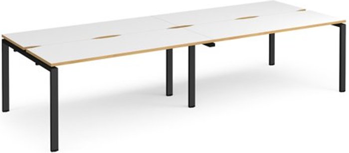 Office Monster | Adapt Bench Desk | 4 Person Rectangular Desks 2800mm | White/Oak Tops With Black Frames | 1200mm Depth | Adapt Adapt Bench Desk | 4 Person Rectangular Desks 2800mm | White/Oak Tops With Black Frames | 1200mm Depth | Adapt