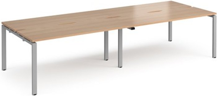 Office Monster | Adapt Bench Desk | 4 Person Rectangular Desks 2800mm | Beech Tops With Silver Frames | 1200mm Depth | Adapt Adapt Bench Desk | 4 Person Rectangular Desks 2800mm | Beech Tops With Silver Frames | 1200mm Depth | Adapt