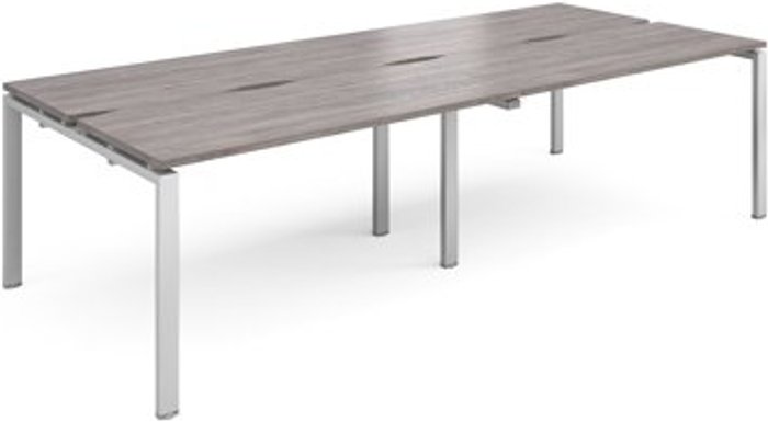 Office Monster | Adapt Adapt double back to back desks 2800mm x 1200mm - silver frame, grey oak top Adapt Adapt double back to back desks 2800mm x 1200mm - silver frame, grey oak top
