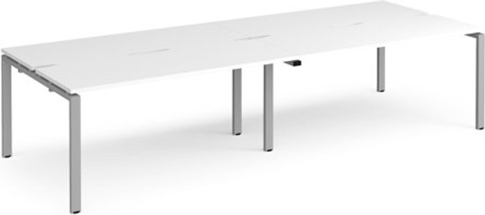 Office Monster | Adapt Bench Desk | 4 Person Rectangular Desks 2800mm | White Tops With Silver Frames | 1200mm Depth | Adapt Adapt Bench Desk | 4 Person Rectangular Desks 2800mm | White Tops With Silver Frames | 1200mm Depth | Adapt