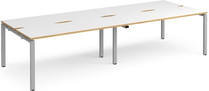 Office Monster | Adapt Bench Desk | 4 Person Rectangular Desks 2800mm | White/Oak Tops With Silver Frames | 1200mm Depth | Adapt Adapt Bench Desk | 4 Person Rectangular Desks 2800mm | White/Oak Tops With Silver Frames | 1200mm Depth | Adapt