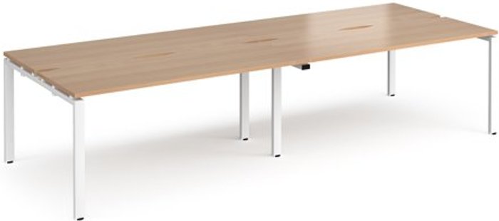 Office Monster | Adapt Bench Desk | 4 Person Rectangular Desks 2800mm | Beech Tops With White Frames | 1200mm Depth | Adapt Adapt Bench Desk | 4 Person Rectangular Desks 2800mm | Beech Tops With White Frames | 1200mm Depth | Adapt