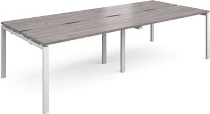 Office Monster | Adapt Adapt double back to back desks 2800mm x 1200mm - white frame, grey oak top Adapt Adapt double back to back desks 2800mm x 1200mm - white frame, grey oak top