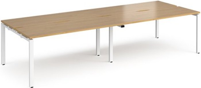 Office Monster | Adapt Bench Desk | 4 Person Rectangular Desks 2800mm | Oak Tops With White Frames | 1200mm Depth | Adapt Adapt Bench Desk | 4 Person Rectangular Desks 2800mm | Oak Tops With White Frames | 1200mm Depth | Adapt