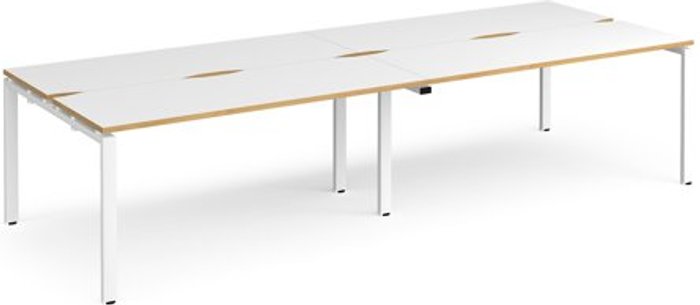 Office Monster | Adapt Bench Desk | 4 Person Rectangular Desks 2800mm | White/Oak Tops With White Frames | 1200mm Depth | Adapt Adapt Bench Desk | 4 Person Rectangular Desks 2800mm | White/Oak Tops With White Frames | 1200mm Depth | Adapt
