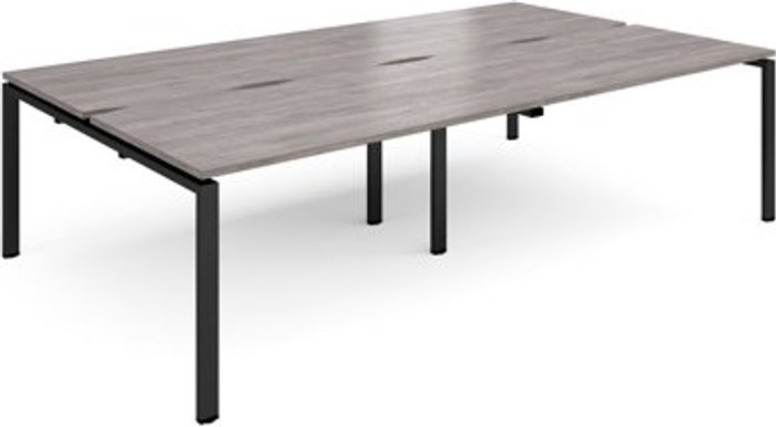 Office Monster | Adapt Adapt double back to back desks 2800mm x 1600mm - black frame, grey oak top Adapt Adapt double back to back desks 2800mm x 1600mm - black frame, grey oak top