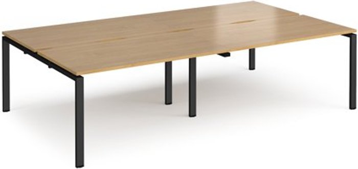 Office Monster | Adapt Bench Desk | 4 Person Rectangular Desks 2800mm | Oak Tops With Black Frames | 1600mm Depth | Adapt Adapt Bench Desk | 4 Person Rectangular Desks 2800mm | Oak Tops With Black Frames | 1600mm Depth | Adapt