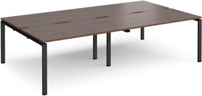 Office Monster | Adapt Bench Desk | 4 Person Rectangular Desks 2800mm | Walnut Tops With Black Frames | 1600mm Depth | Adapt Adapt Bench Desk | 4 Person Rectangular Desks 2800mm | Walnut Tops With Black Frames | 1600mm Depth | Adapt