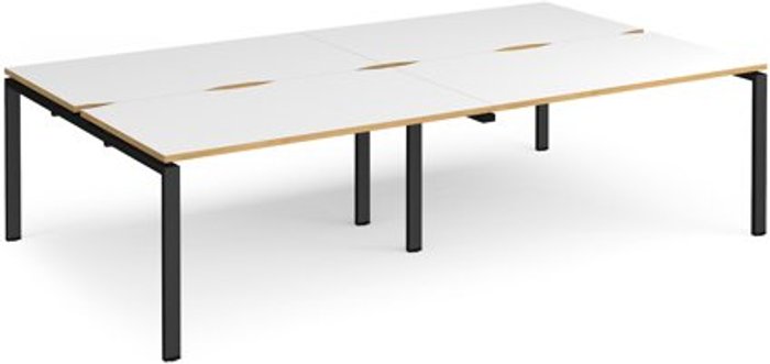 Office Monster | Adapt Bench Desk | 4 Person Rectangular Desks 2800mm | White/Oak Tops With Black Frames | 1600mm Depth | Adapt Adapt Bench Desk | 4 Person Rectangular Desks 2800mm | White/Oak Tops With Black Frames | 1600mm Depth | Adapt