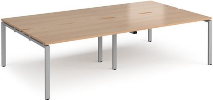 Office Monster | Adapt Bench Desk | 4 Person Rectangular Desks 2800mm | Beech Tops With Silver Frames | 1600mm Depth | Adapt Adapt Bench Desk | 4 Person Rectangular Desks 2800mm | Beech Tops With Silver Frames | 1600mm Depth | Adapt
