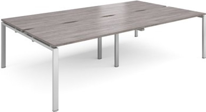 Office Monster | Adapt Adapt double back to back desks 2800mm x 1600mm - silver frame, grey oak top Adapt Adapt double back to back desks 2800mm x 1600mm - silver frame, grey oak top
