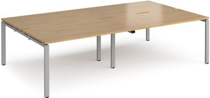 Office Monster | Adapt Bench Desk | 4 Person Rectangular Desks 2800mm | Oak Tops With Silver Frames | 1600mm Depth | Adapt Adapt Bench Desk | 4 Person Rectangular Desks 2800mm | Oak Tops With Silver Frames | 1600mm Depth | Adapt