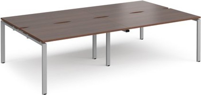 Office Monster | Adapt Bench Desk | 4 Person Rectangular Desks 2800mm | Walnut Tops With Silver Frames | 1600mm Depth | Adapt Adapt Bench Desk | 4 Person Rectangular Desks 2800mm | Walnut Tops With Silver Frames | 1600mm Depth | Adapt