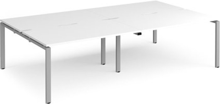 Office Monster | Adapt Bench Desk | 4 Person Rectangular Desks 2800mm | White Tops With Silver Frames | 1600mm Depth | Adapt Adapt Bench Desk | 4 Person Rectangular Desks 2800mm | White Tops With Silver Frames | 1600mm Depth | Adapt