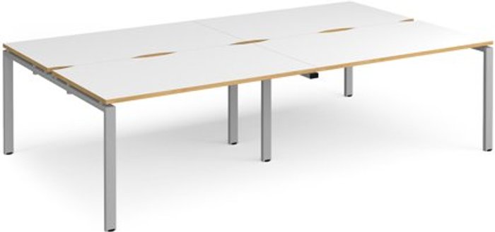 Office Monster | Adapt Bench Desk | 4 Person Rectangular Desks 2800mm | White/Oak Tops With Silver Frames | 1600mm Depth | Adapt Adapt Bench Desk | 4 Person Rectangular Desks 2800mm | White/Oak Tops With Silver Frames | 1600mm Depth | Adapt