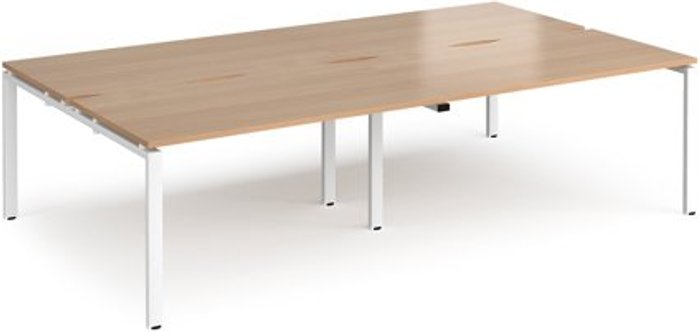 Office Monster | Adapt Bench Desk | 4 Person Rectangular Desks 2800mm | Beech Tops With White Frames | 1600mm Depth | Adapt Adapt Bench Desk | 4 Person Rectangular Desks 2800mm | Beech Tops With White Frames | 1600mm Depth | Adapt