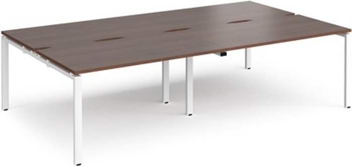 Office Monster | Adapt Bench Desk | 4 Person Rectangular Desks 2800mm | Walnut Tops With White Frames | 1600mm Depth | Adapt Adapt Bench Desk | 4 Person Rectangular Desks 2800mm | Walnut Tops With White Frames | 1600mm Depth | Adapt
