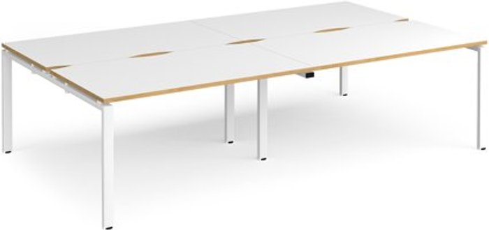Office Monster | Adapt Bench Desk | 4 Person Rectangular Desks 2800mm | White/Oak Tops With White Frames | 1600mm Depth | Adapt Adapt Bench Desk | 4 Person Rectangular Desks 2800mm | White/Oak Tops With White Frames | 1600mm Depth | Adapt