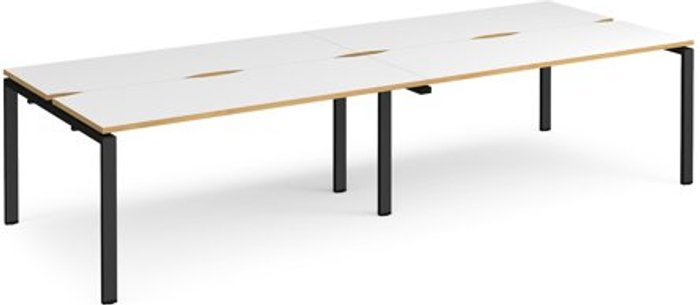 Office Monster | Adapt Bench Desk | 4 Person Rectangular Desks 3200mm | White/Oak Tops With Black Frames | 1200mm Depth | Adapt Adapt Bench Desk | 4 Person Rectangular Desks 3200mm | White/Oak Tops With Black Frames | 1200mm Depth | Adapt