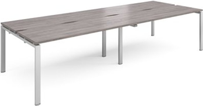 Office Monster | Adapt Adapt double back to back desks 3200mm x 1200mm - silver frame, grey oak top Adapt Adapt double back to back desks 3200mm x 1200mm - silver frame, grey oak top