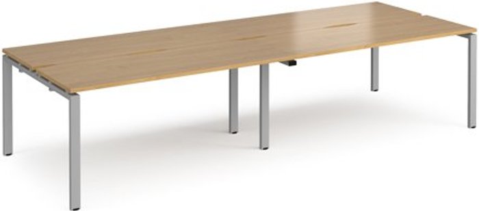 Office Monster | Adapt Bench Desk | 4 Person Rectangular Desks 3200mm | Oak Tops With Silver Frames | 1200mm Depth | Adapt Adapt Bench Desk | 4 Person Rectangular Desks 3200mm | Oak Tops With Silver Frames | 1200mm Depth | Adapt