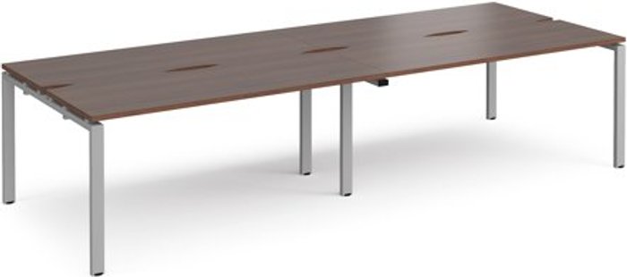 Office Monster | Adapt Bench Desk | 4 Person Rectangular Desks 3200mm | Walnut Tops With Silver Frames | 1200mm Depth | Adapt Adapt Bench Desk | 4 Person Rectangular Desks 3200mm | Walnut Tops With Silver Frames | 1200mm Depth | Adapt
