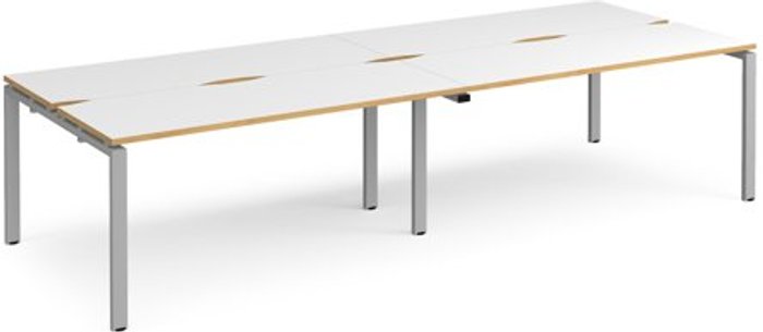 Office Monster | Adapt Bench Desk | 4 Person Rectangular Desks 3200mm | White/Oak Tops With Silver Frames | 1200mm Depth | Adapt Adapt Bench Desk | 4 Person Rectangular Desks 3200mm | White/Oak Tops With Silver Frames | 1200mm Depth | Adapt