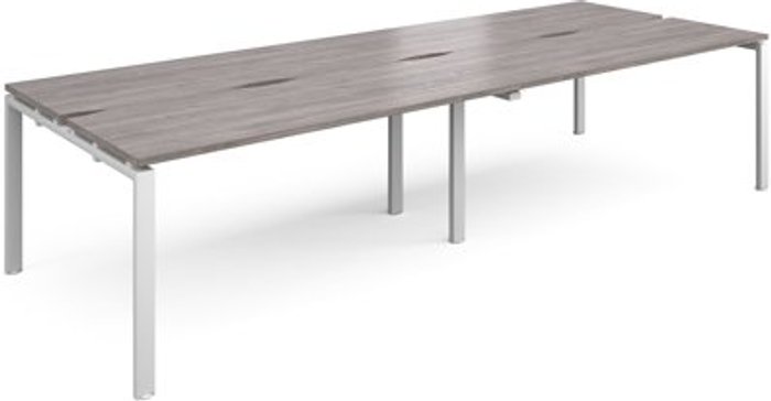 Office Monster | Adapt Adapt double back to back desks 3200mm x 1200mm - white frame, grey oak top Adapt Adapt double back to back desks 3200mm x 1200mm - white frame, grey oak top