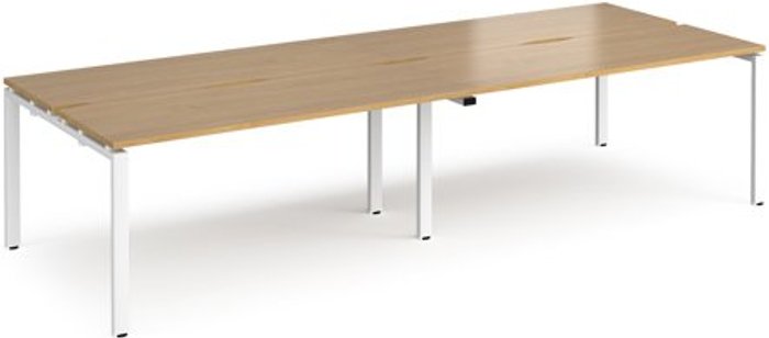 Office Monster | Adapt Bench Desk | 4 Person Rectangular Desks 3200mm | Oak Tops With White Frames | 1200mm Depth | Adapt Adapt Bench Desk | 4 Person Rectangular Desks 3200mm | Oak Tops With White Frames | 1200mm Depth | Adapt