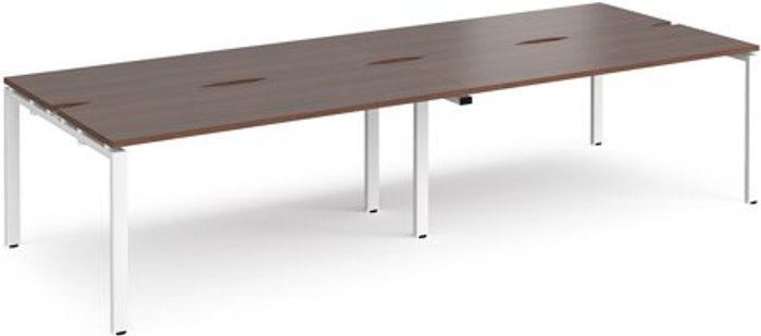 Office Monster | Adapt Bench Desk | 4 Person Rectangular Desks 3200mm | Walnut Tops With White Frames | 1200mm Depth | Adapt Adapt Bench Desk | 4 Person Rectangular Desks 3200mm | Walnut Tops With White Frames | 1200mm Depth | Adapt