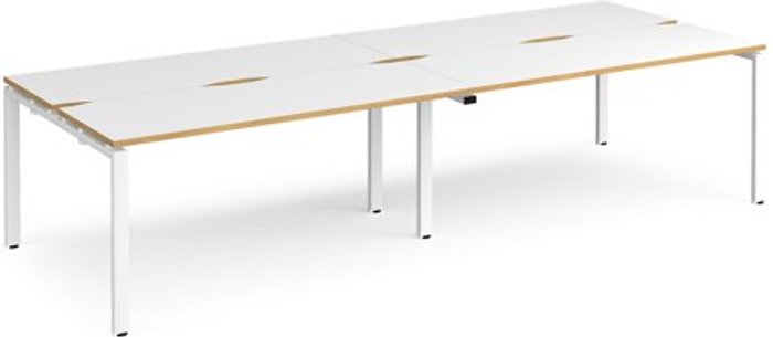 Office Monster | Adapt Bench Desk | 4 Person Rectangular Desks 3200mm | White/Oak Tops With White Frames | 1200mm Depth | Adapt Adapt Bench Desk | 4 Person Rectangular Desks 3200mm | White/Oak Tops With White Frames | 1200mm Depth | Adapt